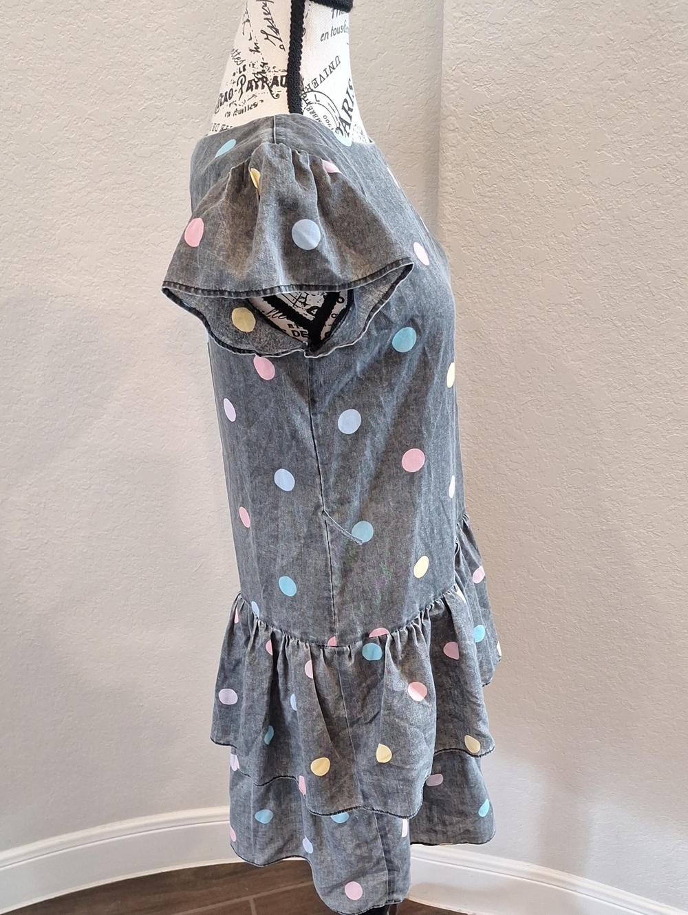 Vintage 80s Polka dot Tiered Party Dress by It's My Turn in Washed Black Size L - Picture 3 of 11